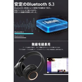 Wireless Headphones, Bluetooth 5.3, Over-Ear, Bluetooth Headphones, Low Latency, Sealed Sound Leak-Proof, Built-in Mic, Lightweight, Comfortable to Wear, Foldable, 1.6 inches (40 mm), HD Driver Unit, 0.1 inch (3.5 mm), Aux, Instruction Manual Included, M