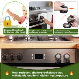 TENGYYY Stove Knob Safety Covers 5-Pack - Childproof & Pet Proof Locks for Gas/Electric Ovens, Heat-Resistant Clear Guards, Easy Damage-Free Install (Transparent Black)