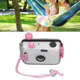 35mm Reloadable Film Camera, Focus Vintage Film Camera with Waterproof Case, Shutter Speed 1/100s F/9 28MM Lens, for Summer Beach Vacation Camp Snorkeling Trip (White and Pink)