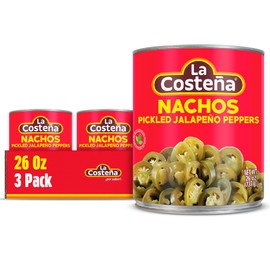 La Costeña Sliced Nacho Jalapeno Peppers - Pickled Jalapenos - Jalapeno Pepper - Hot Peppers - Mexican Food, Guacamole, Spicy Nacho & Taco Toppings, Enchiladas & Salsa - 26oz, 3 Pack Canned Jalapenos