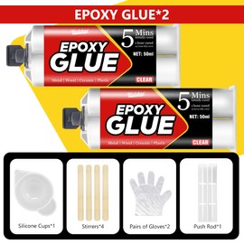 5 Minute Epoxy Glue 100ml, Multi-Purpose Clear Epoxy Adhesive for Metal, Plastic, Wood, Ceramics, Glass and More, Sturdy, Waterproof, Heat-Resistant, Fast Curing Liquid Epoxy Resin Kit