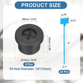 sourcing map 8Pcs Cable Cord Grommet, 1/2"(12mm) Rubber Desk Grommets Wire Pass Through Hole Cover with Marked Cable Ties for Home Office Cable Wire Protection, Black