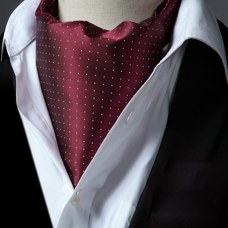 HISDERN Men's Burgundy Cravat Wedding Polka Dot Ascot Tie Classic