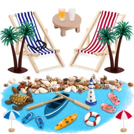 Royouzi Pack of 27 Beach Micro Landscape Mini Beach Decorations Miniature Decoration Mini Deck Chair Decorative Beach Chair Parasol Small Palm Tree Decoration Accessories for DIY Zen Garden Decoration