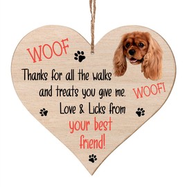 Cocker Spaniel Gifts for Dog Lovers Owners - Dogs Themed Wooden Hanging Heart Plaque Sign Gift Tag - Perfect Pet Present Keepsake for Dog Mum or Dog Dad - WOOF! - 3 Sizes
