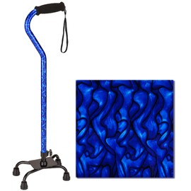 NOVA Designer Quad Cane, Lightweight Four Legged Cane with Soft Grip Handle & Wrist Strap, Height (for users 4’11” - 6’3”) and Left or Right Adjustable, Blue Waves Design