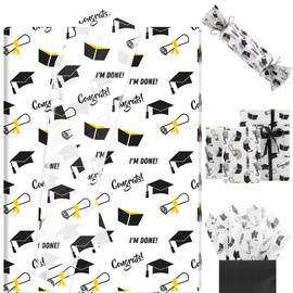 Ywdbzjhs 60 Sheets 2025 Graduation Tissue Paper, 20x14 inch Graduate Cap Diploma Scroll Book Patterns Gift Wrapping Paper for 2025 Art Craft Graduation Party (Black)