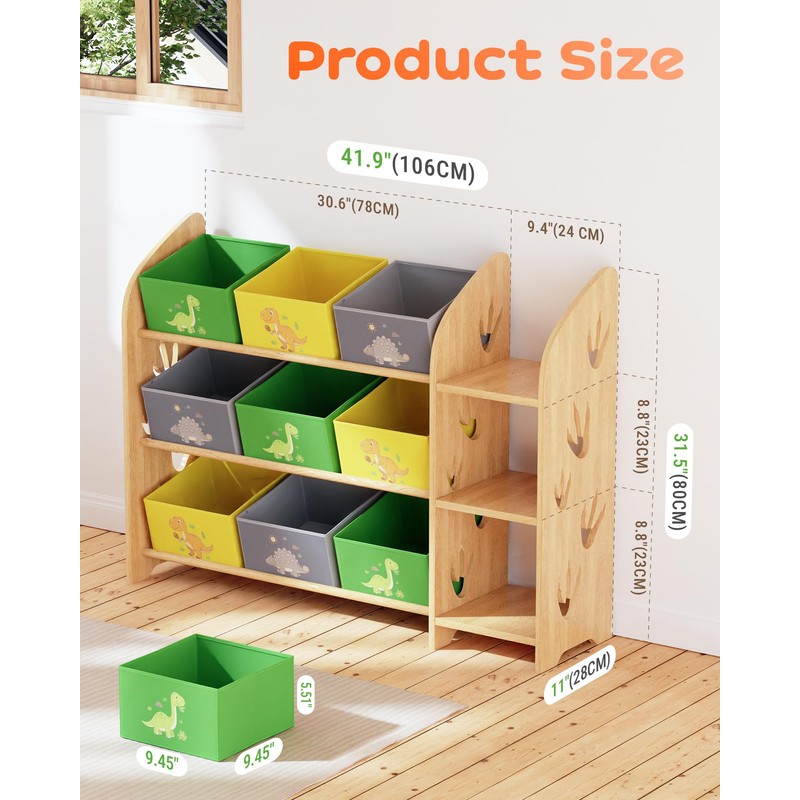 yoopin Toy Storage Organizer with 3 Shelves and 9 Bins,