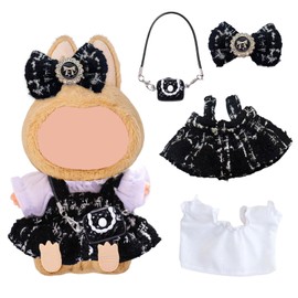 4 Pcs Doll Clothes & Accessories for 17cm Dolls, PlushDoll Clothes Set Doll Accessories Suit Dolls Premium Outfit Includes Dress Bag Bow Hair Clip Short-sleeved for Kids (Only Clothes)