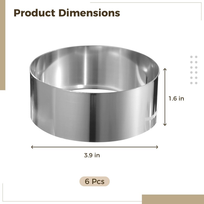 6Pcs Hamburger Bun Rings, 3.9×1.6" Stainless Steel Round Mousse Rings,