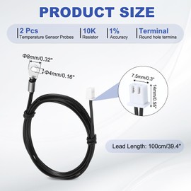 PATIKIL 10K NTC Temperature Sensor, 2 Pcs 40 Inch 1% 3950 Waterproof Copper Temperature Sensor Probe Temp Sensor Digital Temperature Transmitter Extension for Air Conditioner Fridge