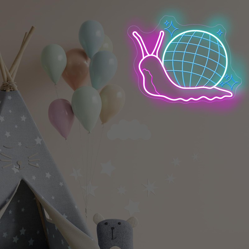 Disco Ball Snail Neon Sign, LED Wall Light for Bedroom
