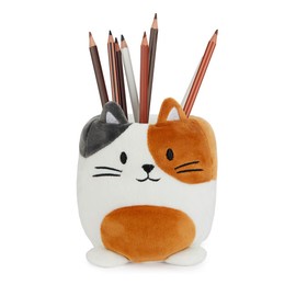 balvi Pencil Holder Fluffy Kitty Calico Colours White, Brown and Grey Fluffy Soft Calico Cat Kuns