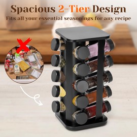 Vireldora Rotating Spice Rack with Spices Included, Rotatable Spice Rack with Jars, Compact Stainless Steel Space Organizer (Medium, Piece, 16)