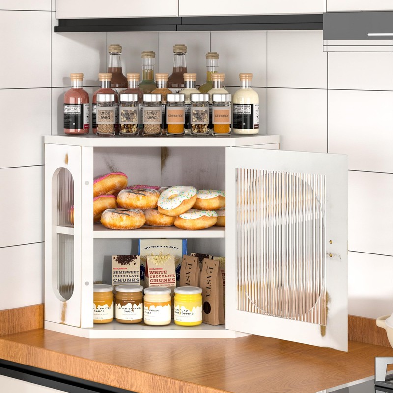 TQQDCI Corner Bread Box for Kitchen Countertop, Large Wooden Bread