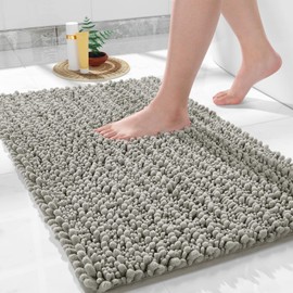 Yimobra Bathroom Rug Mat 24 x 17, Extra Soft Non Slip Absorbent Water Bath Rug, Quick Dry Machine Washable Chenille Shaggy Shower Mat, Bath Mat for Bathroom Floor, Home Decor Accessories, Sand
