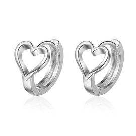 Minimalist Hollow Heart Love S925 Sterling Silver Sleeper Cuff Small Hoop Earrings for Cartilage Women Girls Sensitive Ear Dainty Huggie Hoops Hypoallergenic Fashion Jewelry Gifts Bff (Silvery)