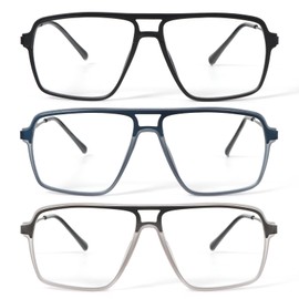 DXYXYO 3 Pack Aviator Reading Glasses for Men Women, Retro Pilot Readers with Spring Hinge Blue Light Blocking, 2.5 Black+Blue+Grey