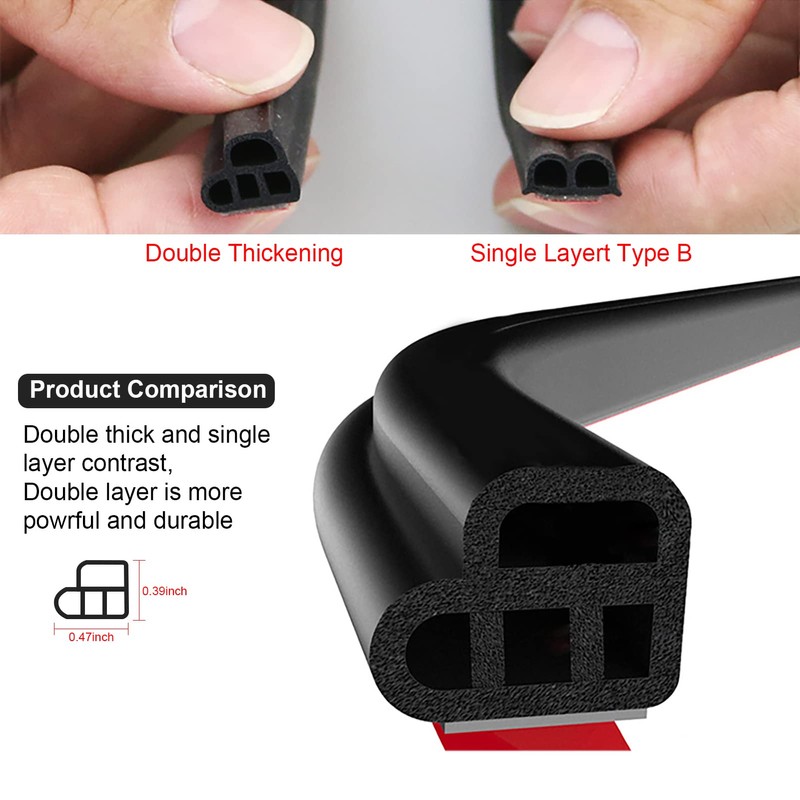 Car Door Seal Strip 32.8Ft Automotive Weather Stripping Double Layer