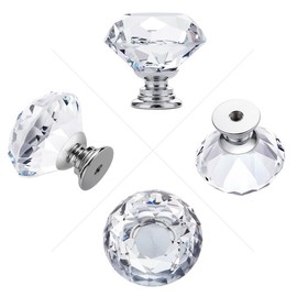 Ravinte Pack of 10 Crystal Drawer Knobs and Handles, Clear Diamond Shape Knobs for Dresser Drawers Kitchen Cupboard Drawer Pulls Handles - 30 mm Knobs with Silver Base
