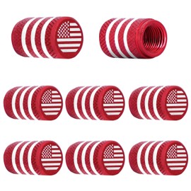 LOCORED American Flag Car Tire Valve Stem Caps, 8PCS Tire Valve Caps, Black Red, Universal for Sedan, SUV, Truck, Bicycle and Motorcycle (Red)