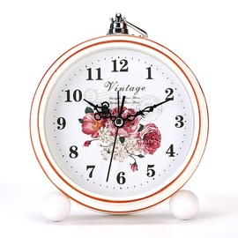 Maxspace Vintage Alarm Clock, 5.25" Silent Non-Ticking Retro Analog Clock, Battery Operated Small Desk Clock for Bedroom/Living Room/Office/Shelf Decor (Peony)