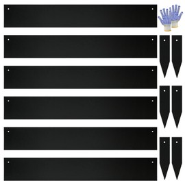 Steel Landscape Edging - 40" LX 6" H Metal Garden Edging - Landscape Lawn Edging - 20FT Total 6 Pcs - Heavy Duty Metal Edging Bendable Border Strips for Lawn Yard Black GJWCVL - 6 Clips