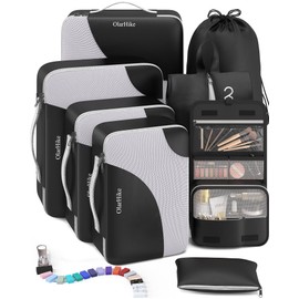 OlarHike 8 Set Packing Cubes for Travel, 4 Various Sizes(Extra Large,Large,Medium,Small), Luggage Organizer Bags for Travel Accessories Essentials, Cubes for Carry on Suitcases (Black)