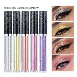 ISAKEN 12 Colours Liquid Eyeshadow, Holographic Sparkling High Gloss Eyeshadow Cream, Glow Quick Drying Liquid Eyeshadow for Glitter Eye Makeup Set