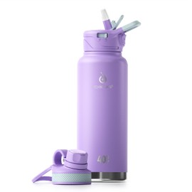 IDEUS Insulated Stainless Steel Water Bottle with 2 Leak-Proof Lids, Thermal Water Flask for Hiking Biking, 40oz, Violet