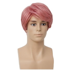 Salaibs Rosa kurz Perücken für Herren Schichtes Seitenteil Synthetische Perücke Natürliche Hitzebeständige Faser Männliche Haar Perücken für Tägliche Party Cosplay Verwendung