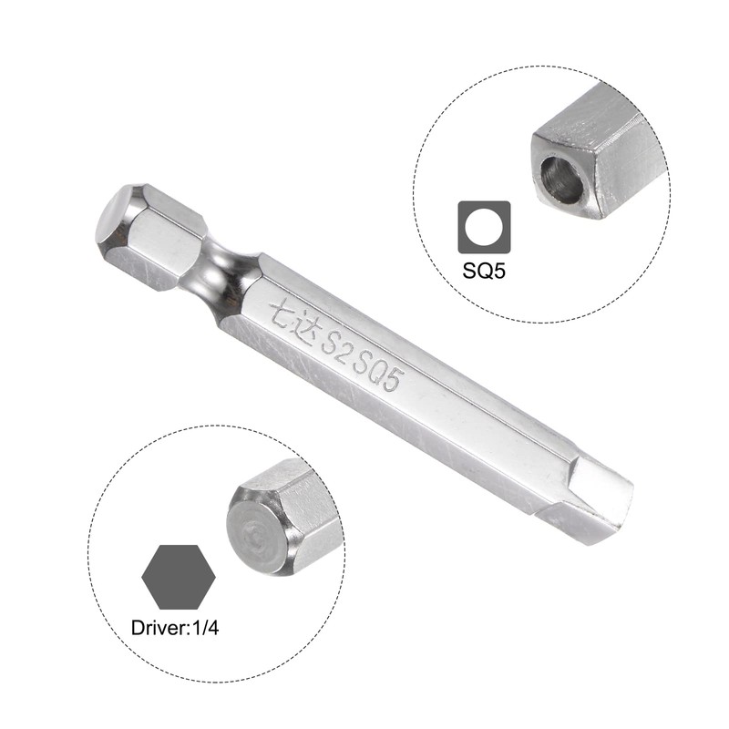 sourcing map SQ5 Square Screwdriver Bit 1/4" Hex Shank 2"