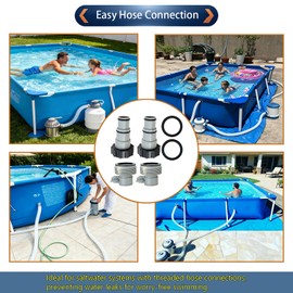 4 Pack Pool Hose Adapter 1.5" to 1.25" - Type A & B Conversion Connector with Clamps & Washers, Leak-Proof Pump Hose Adapter Compatible with Intex Threaded Pumps, Above Ground Pool Accessories