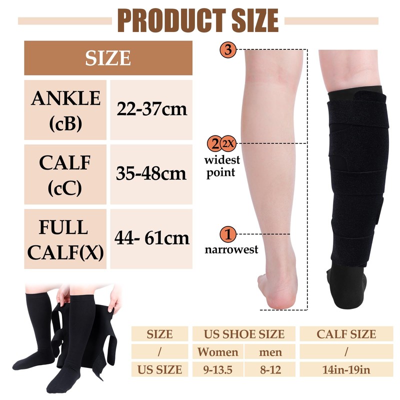 3 Pair Lymphedema Compression Leg Wrap with Calf Compression Sock
