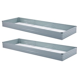 Meberam 2 Pack 12x4x1FT Galvanized Raised Garden Beds Kit Outdoor Metal Gardening Planter Box for Vegetable Elevated Flower Herbs,Gray