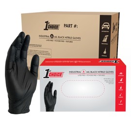 1st Choice Black Nitrile Gloves, Disposable, Latex-Free, 6 Mil, Textured, for Mechanics, Cleaning, Home, Small, Case of 1000