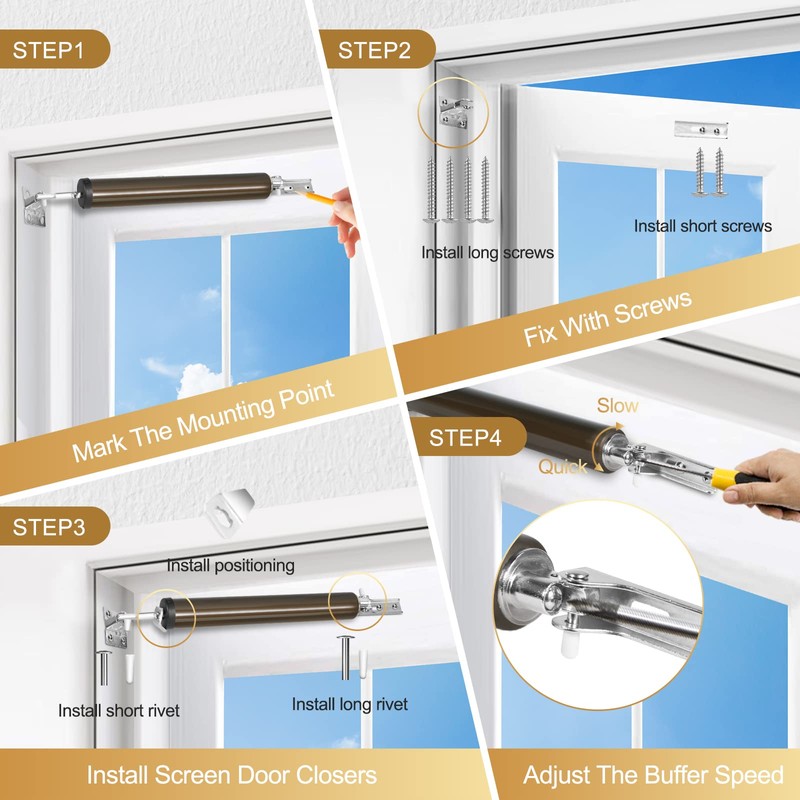 Dluno 1 Set Brown Screen Door Closers, Storm Door Closer