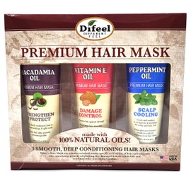 Difeel Premium Hair Mask 3-PC Set for Revitalizing, Cleansing & Strength - Macadamia Oil Hair Mask 8oz, Vitamin E Hair Mask 8oz & Peppermint Hair Mask 8oz