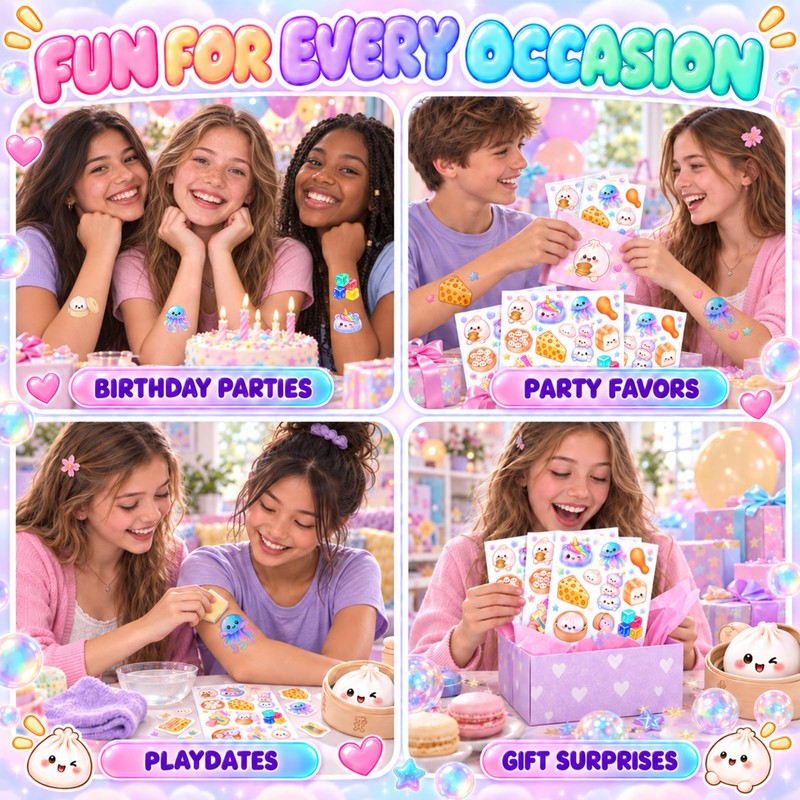 75Pcs Squishy Temporary Tattoos, Squishy Stickers for Party Decorations