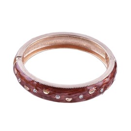 Generic Wide Yellow Gold Plated Brown Enamel And Crystal Heart Cloisonne Bangle Bracelet Unique Statement Lightweight Jewelry Delicate Design For Women, 1, Silver