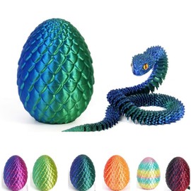 3D Printed Snake with Egg, Desktop Toy, Dragon Egg,Easter Egg,3D Animals, Articulated Snakes,Gift, Home Office Executive Desk Decor (Laser Blue Snake)