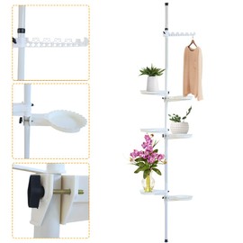 VPABES 7-Tier Shower Caddy Corner for Bathroom,Adjustable Shelves with Tension Pole Space-Saving Steel Tension Rod Plant Holder Pole Coner Storage Shelf for Indoor Hanging Baskets, Soap and Towels