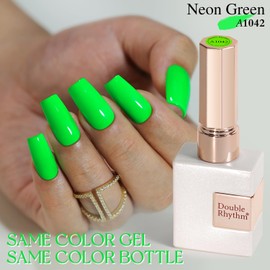 Double Rhythm 15ML Gel Polish Jelly Sheer Pastel Light Milky Color 1 PC 0.53 OZ Bottle UV Nail Polish Art Salon at Home for Women (Neon Green-B-A1042)