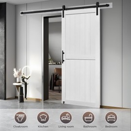 S&Z TOPHAND® 42in x 84in MDF Barn Door with 8FT Sliding Door Hardware Kit, 24-60in Solid Barn Door Slab Covered with Water-Proof PVC Surface, Simple Assembly is Required