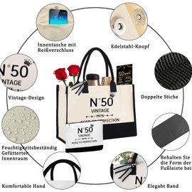 50th Birthday Gifts for Women Canvas Tote Bag Travel Gear, Gifts For 50th Birthday Woman, Vintage N°50 Handbag & Cosmetic Bag & Birthday Poster, Beautiful Design 50th Birthday