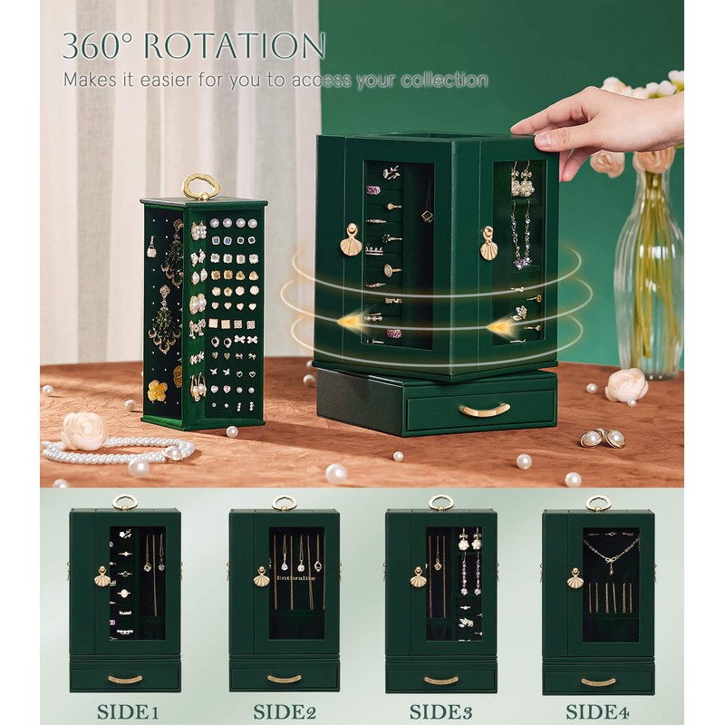 Enthralite Jewelry Box large for Dresser: Women Necklace Ring Storage