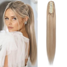 S-noilite Clip in Hair Extensions with Clip in Straight and Long Natural Hair Extensions Straight Human Hair Ponytail #18P613 Dirty Blonde Mixed Up