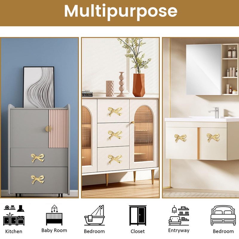 UKQRRTC Solid Brass Bow Drawer Knobs and Cabinet Pulls -