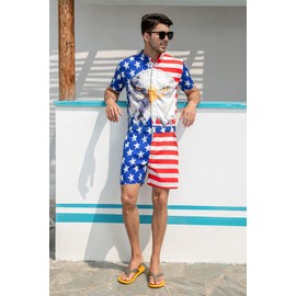 Goodstoworld Mens American Flag Rompers 4th of July Overalls Male USA Patriotic Jumpsuits One Piece Playsuit Party Suit Shorts Independence Day Outfits Shirt