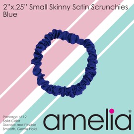 Amelia Beauty, Yellow Skinny Satin Scrunchies, 2in Diameter, Gentle and Strong Hold, No Snag, No Dents or Creases. 12 Pack